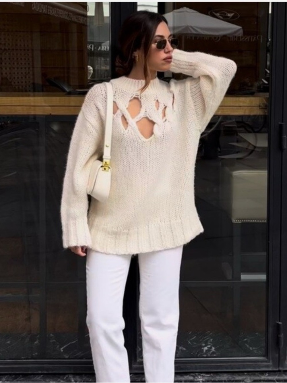 NWT Zara Cream Cutout Chunky Knit Turtleneck Sweater